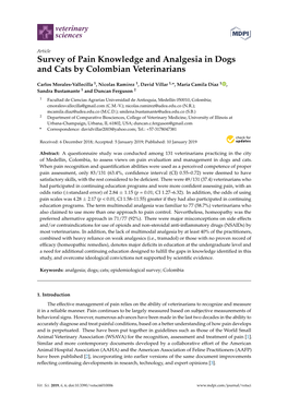 Survey of Pain Knowledge and Analgesia in Dogs and Cats by Colombian Veterinarians