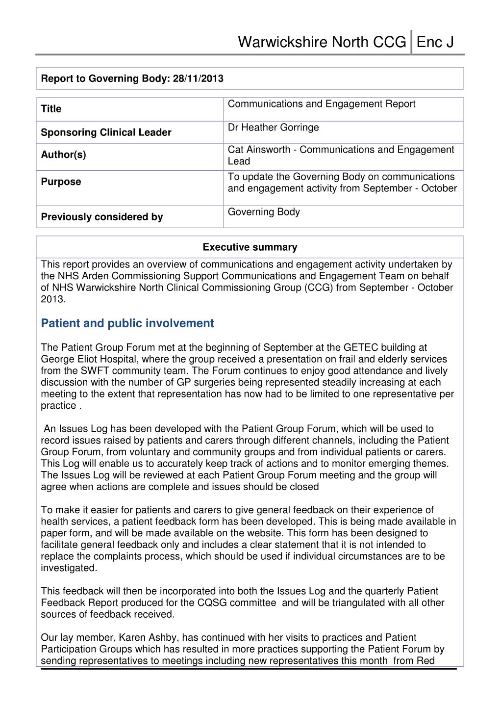 Warwickshire North CCG Enc J