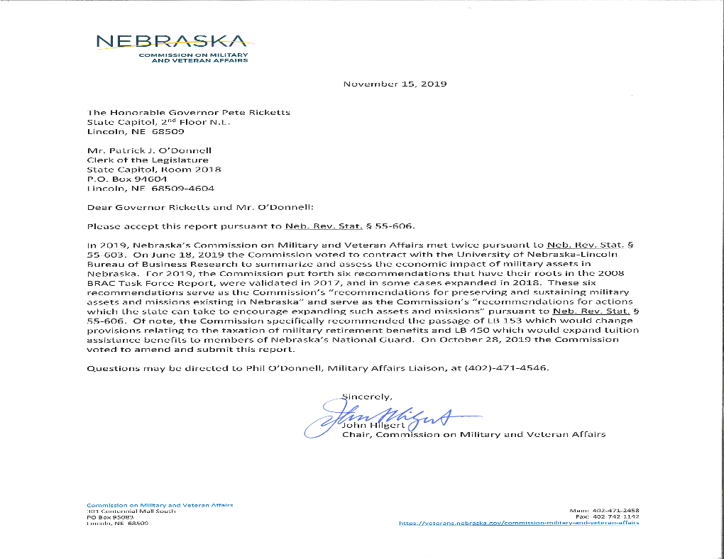 The Economic Impact of Nebraska Military Assets: an Update for Fiscal Year 2018