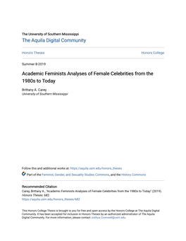 Academic Feminists Analyses of Female Celebrities from the 1980S to Today