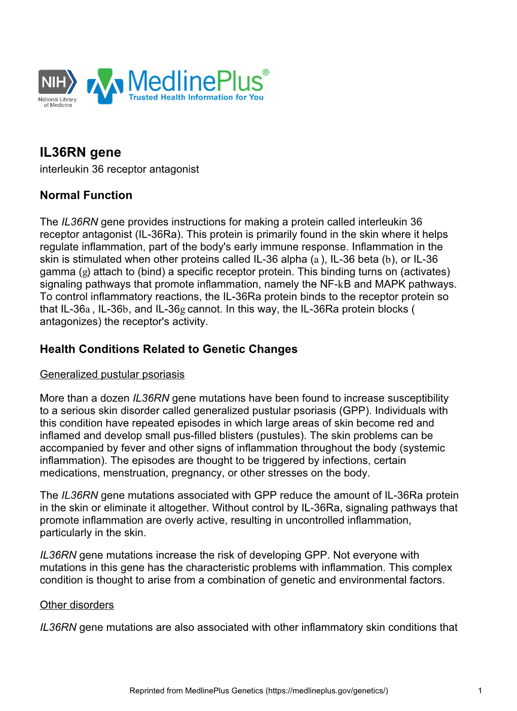 IL36RN Gene Interleukin 36 Receptor Antagonist