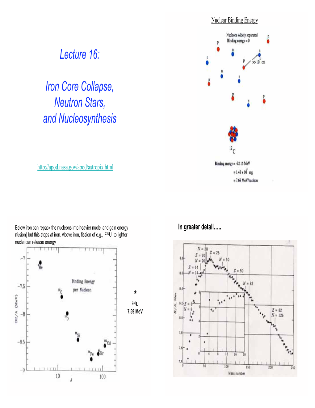 Lecture 16: Iron Core Collapse, Neutron Stars, and Nucleosynthesis