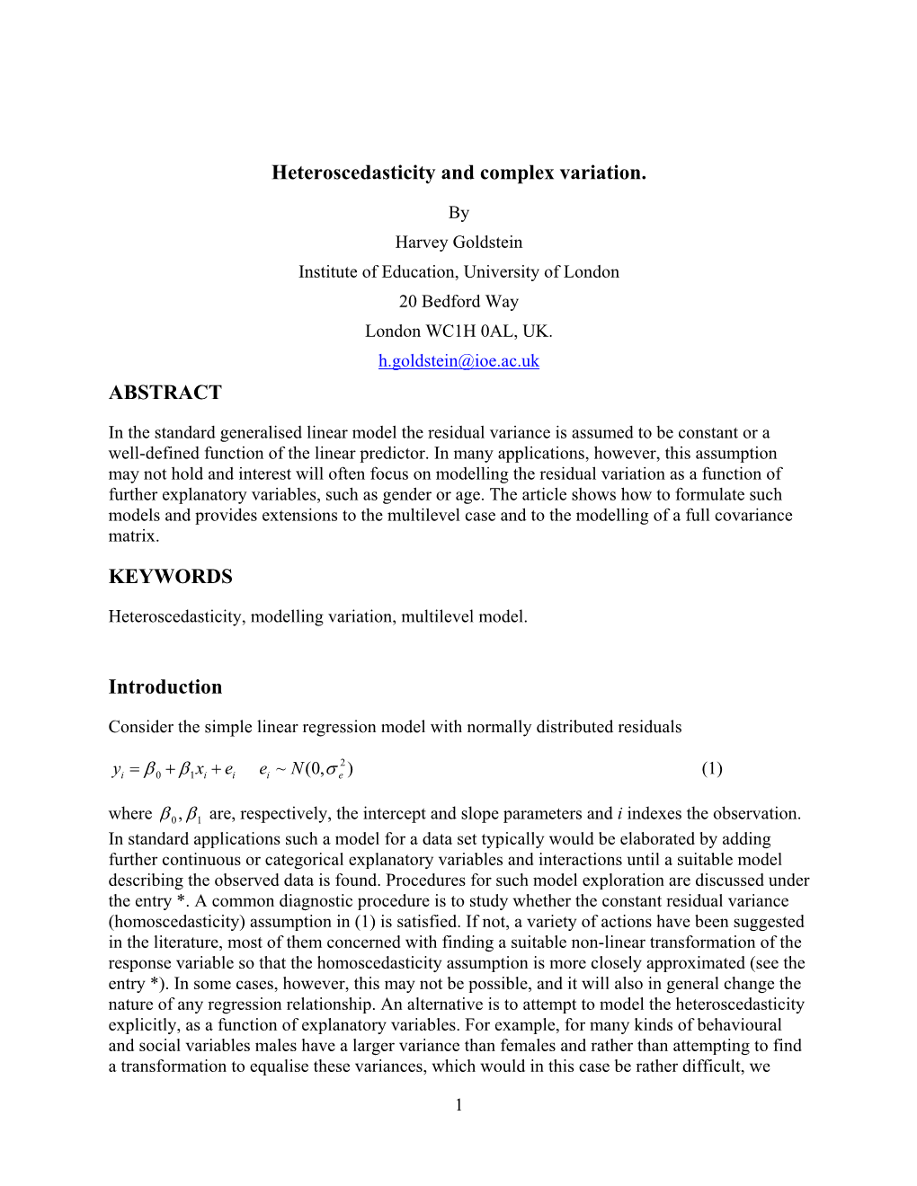 Chapter 7: Modelling the Variance As a Function of Explanatory Variables