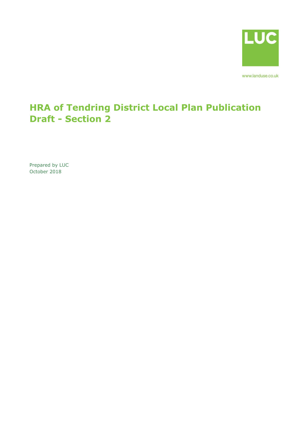 HRA of Tendring District Local Plan Publication Draft - Section 2