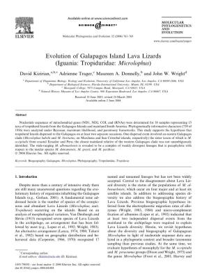 Evolution of Galapagos Island Lava Lizards (Iguania: Tropiduridae: Microlophus)