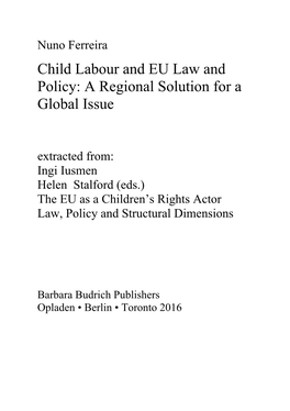 Child Labour and EU Law and Policy: a Regional Solution for a Global Issue Networked Children, Commercialcommercial Profiling