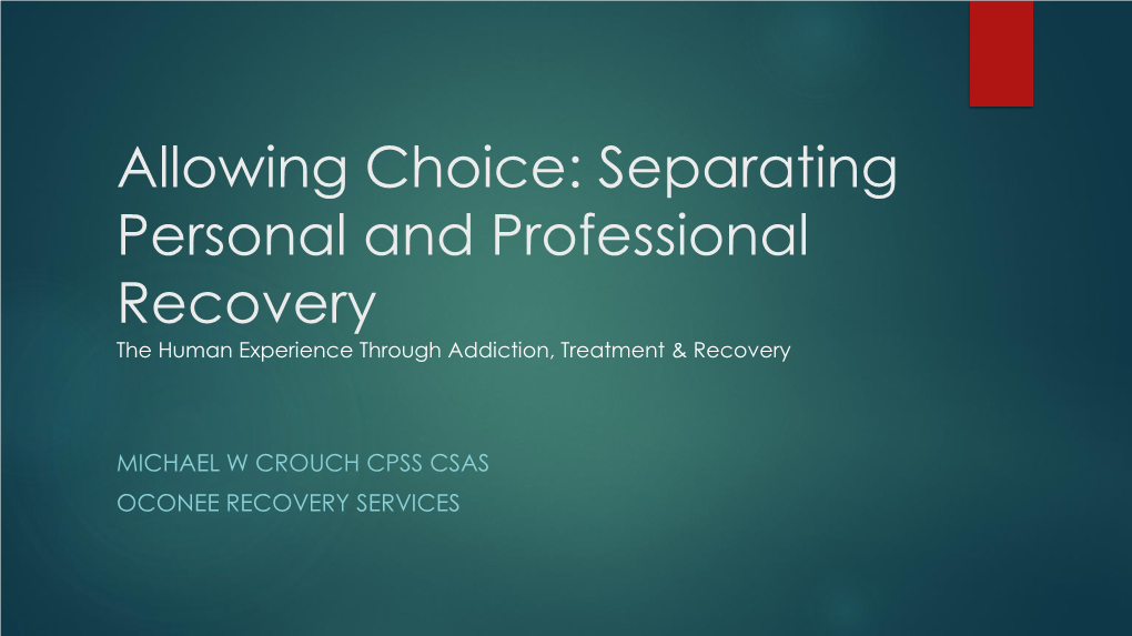 Separating Personal and Professional Recovery the Human Experience Through Addiction, Treatment & Recovery