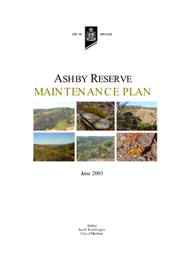 Ashby Reserve Maintenance Plan