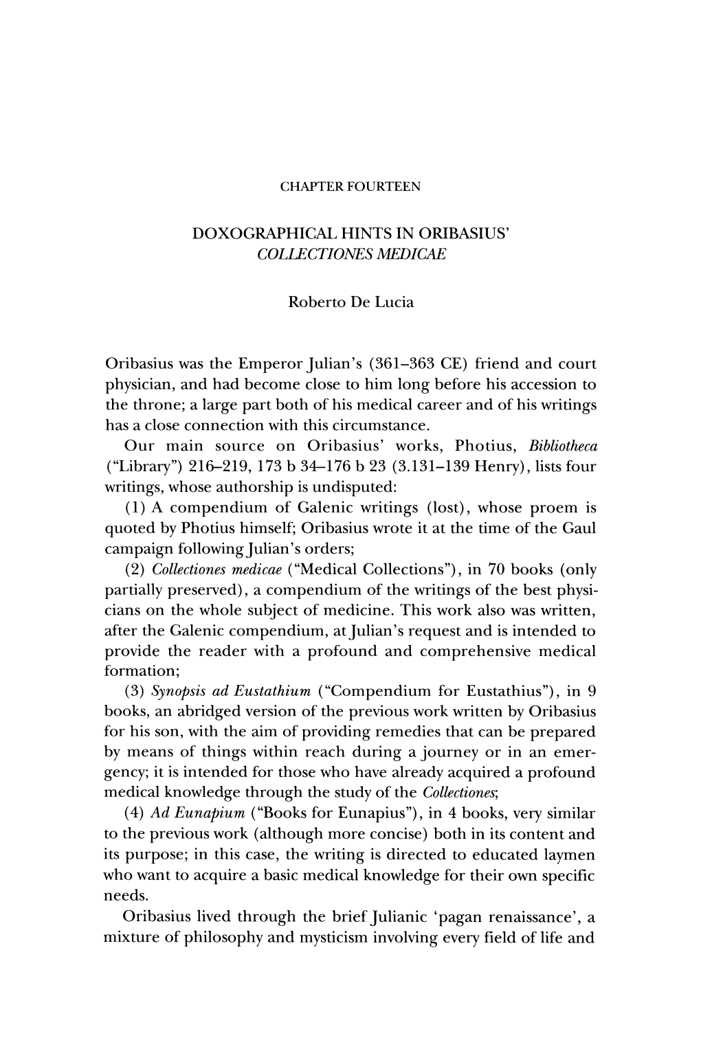 Doxographical Hints in Oribasius' Coliectiones Medicae
