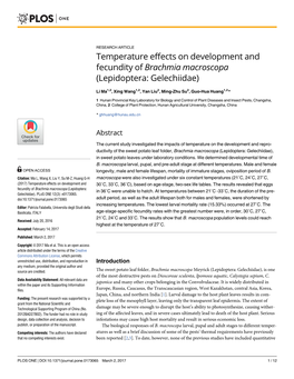 Temperature Effects on Development and Fecundity of Brachmia Macroscopa (Lepidoptera: Gelechiidae)