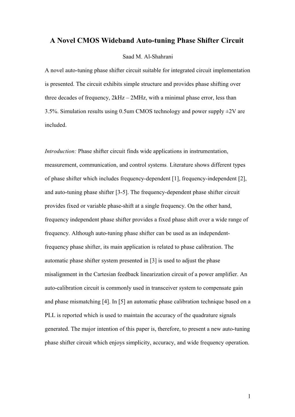 A Novel CMOS Wideband Auto-Tuning Phase Shifter Circuit