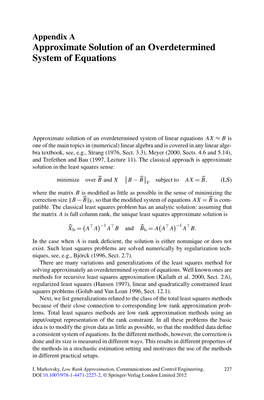 Approximate Solution of an Overdetermined System of Equations