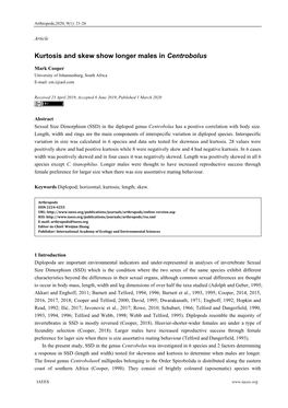 Kurtosis and Skew Show Longer Males in Centrobolus