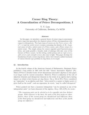Corner Ring Theory: a Generalization of Peirce Decompositions, I T