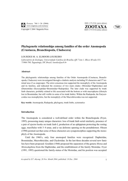 Zootaxa, Crustacea, Anomopoda, Phylogeny