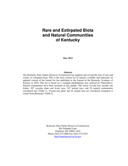 Rare and Extirpated Biota and Natural Communities of Kentucky