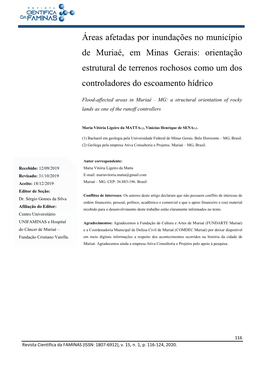 Áreas Afetadas Por Inundações No Município De Muriaé, Em Minas Gerais: Orientação Estrutural De Terrenos Rochosos Como Um Dos Controladores Do Escoamento Hídrico