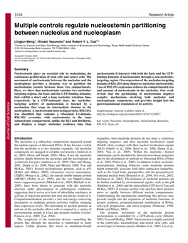 Multiple Controls Regulate Nucleostemin Partitioning Between Nucleolus and Nucleoplasm