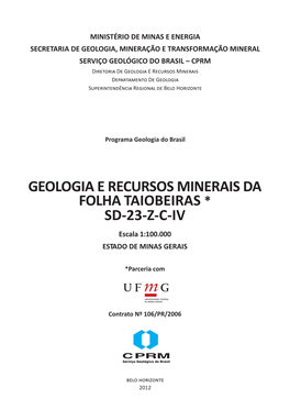 Recursos Minerais Departamento De Geologia Superintendência Regional De Belo Horizonte