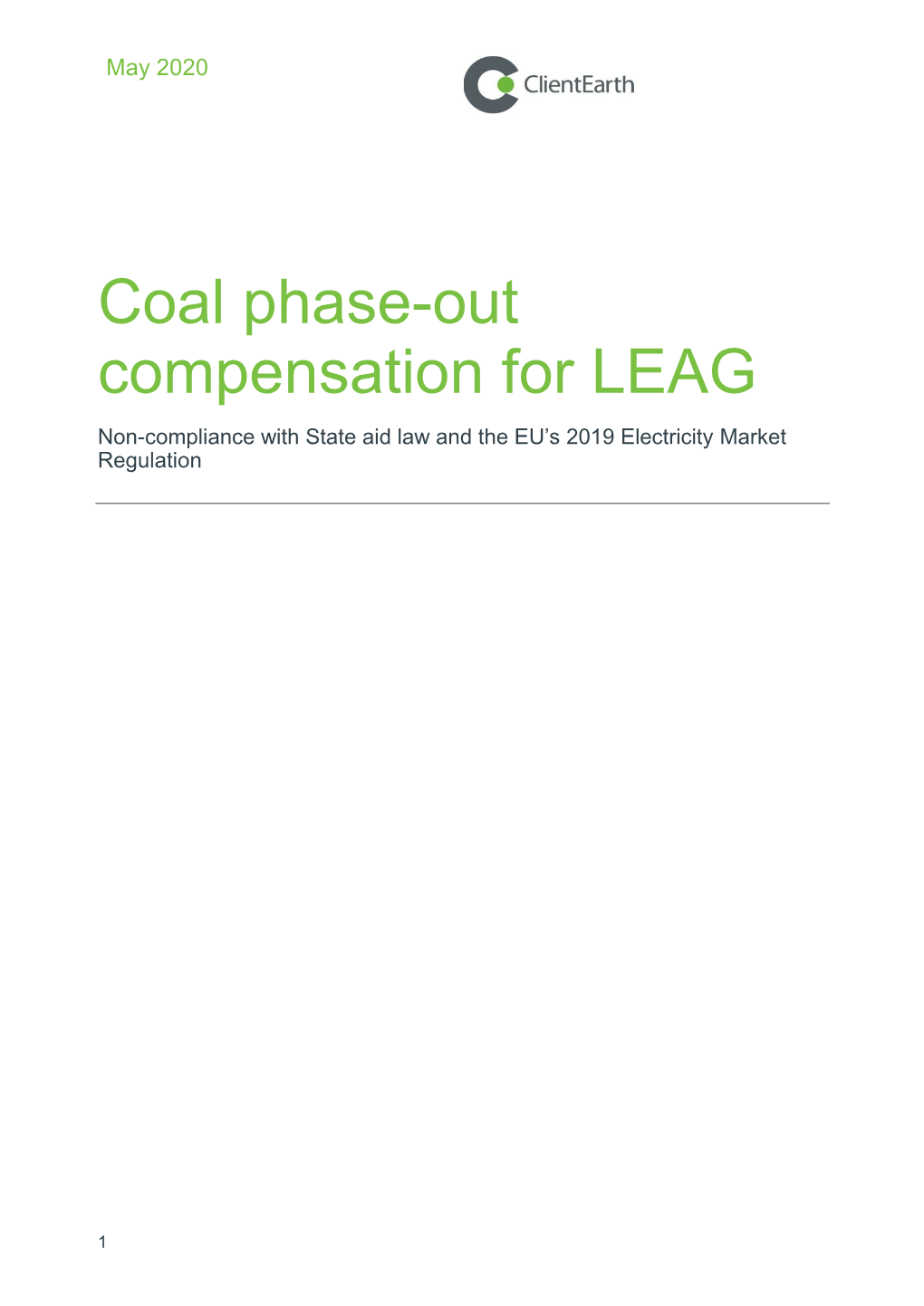 Coal Phase-Out Compensation for LEAG Non-Compliance with State Aid Law and the EU’S 2019 Electricity Market Regulation