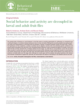 Social Behavior and Activity Are Decoupled in Larval and Adult Fruit Flies