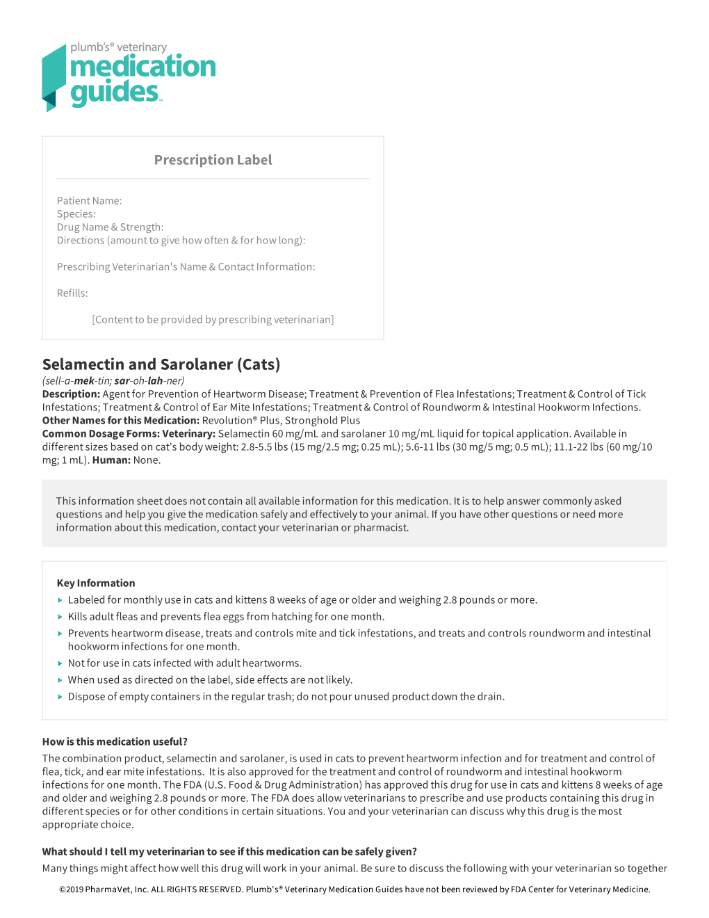 Selamectin and Sarolaner (Cats) - DocsLib