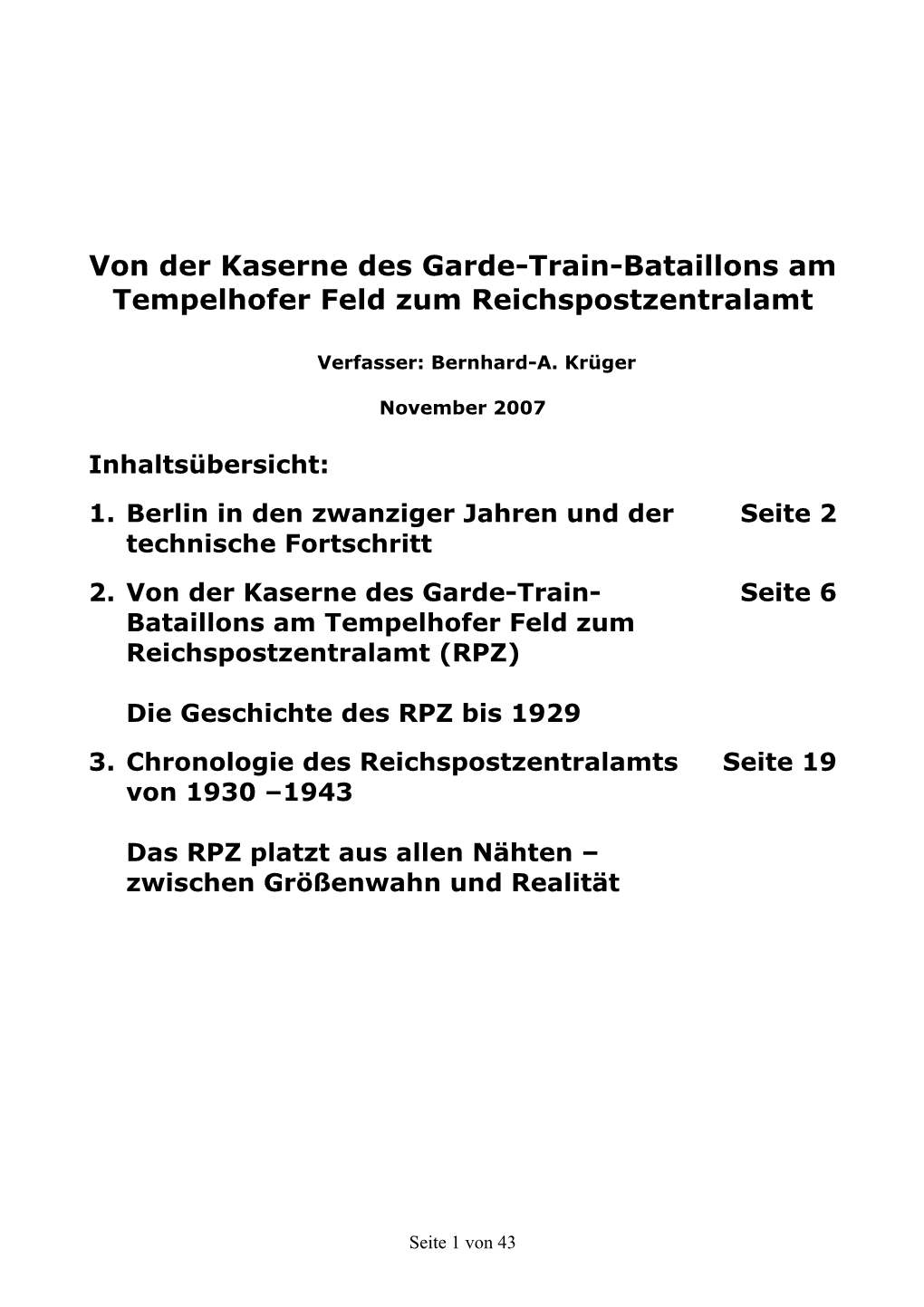 Von Der Kaserne Des Garde-Train-Bataillons Am Tempelhofer Feld Zum Reichspostzentralamt