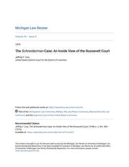 The Schneiderman Case: an Inside View of the Roosevelt Court
