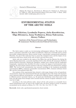 Environmental Status of the Arctic Soils