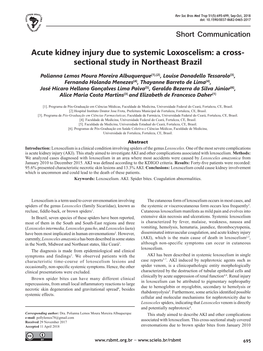 Short Communication Acute Kidney Injury Due to Systemic Loxoscelism