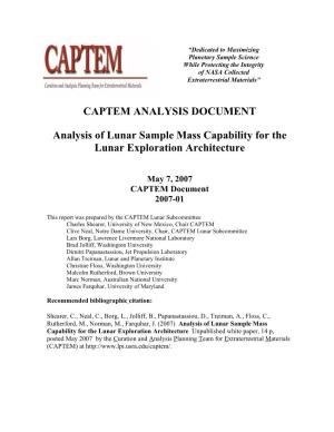 Analysis of Lunar Sample Mass Capability for the Lunar Exploration Architecture