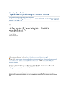 Bibliographia Phytosociologica Et Floristica Mongolia: Pars IV Werner Hilbig Petershausen, Germany