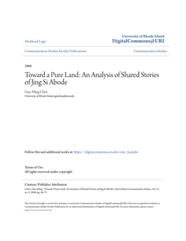 An Analysis of Shared Stories of Jing Si Abode Guo-Ming Chen University of Rhode Island, Gmchen@Uri.Edu