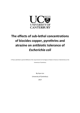 The Effects of Sub-Lethal Concentrations of Biocides Copper, Pyrethrins and Atrazine on Antibiotic Tolerance of Escherichia Coli