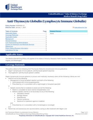 Anti-Thymocyte Globulin (Lymphocyte Immune Globulin)