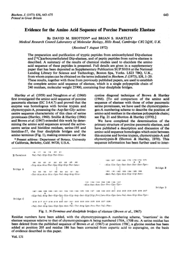 Evidence for the Amino Acid Sequence of Porcine Pancreatic Elastase by DAVID M