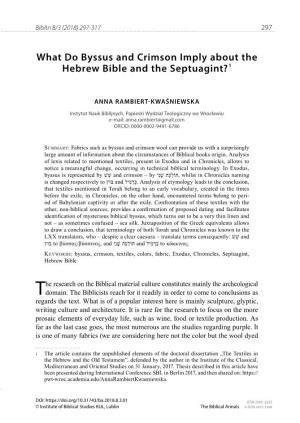 What Do Byssus and Crimson Imply About the Hebrew Bible and the Septuagint? 1