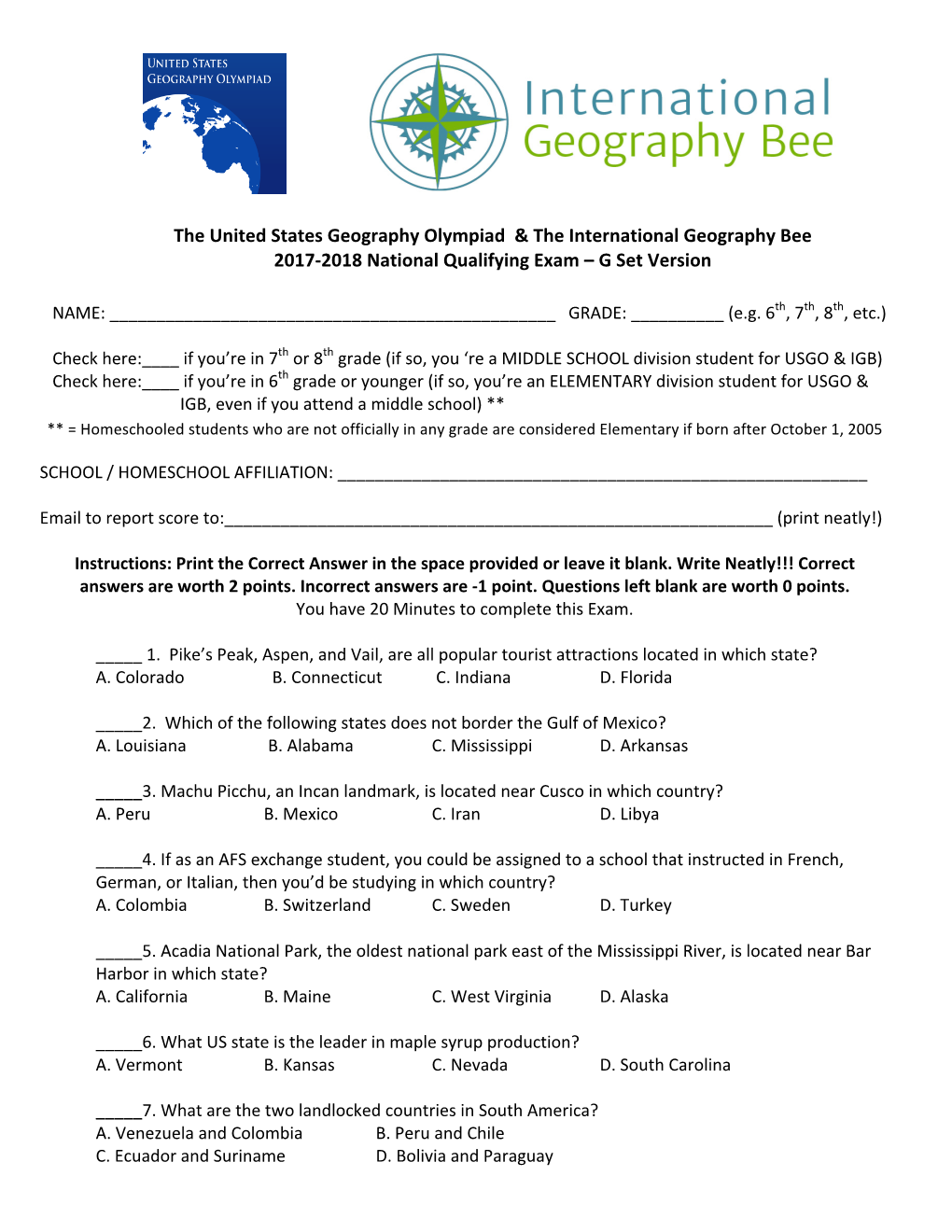 The United States Geography Olympiad & the International