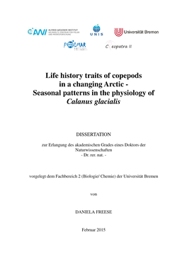 Seasonal Patterns in the Physiology of Calanus Glacialis