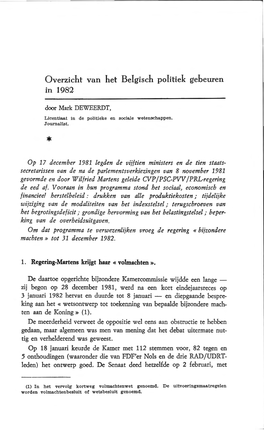 Overzicht Van Het Belgisch Politiek Gebeuren in 1982