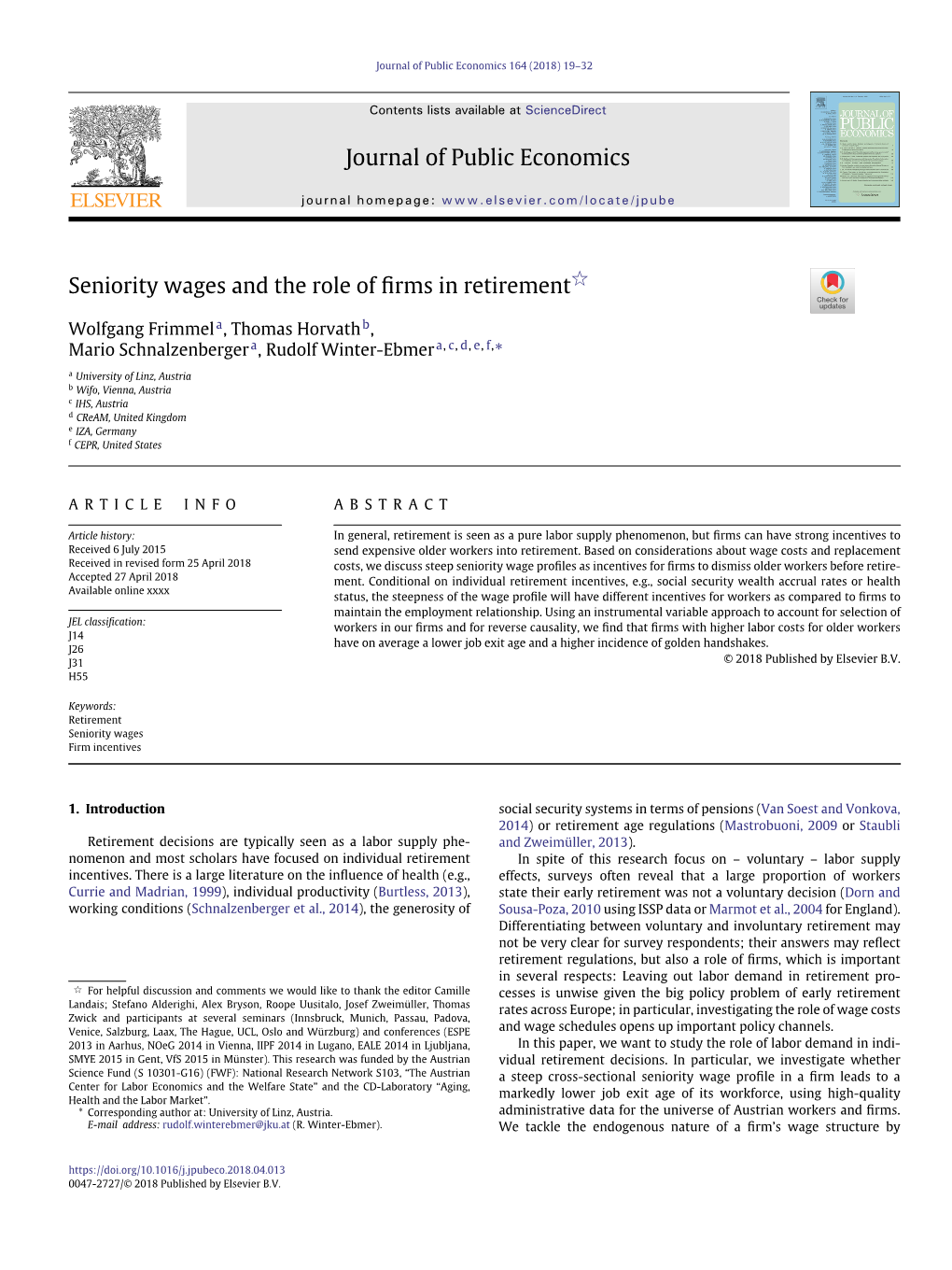 Journal of Public Economics Seniority Wages and the Role of Firms In