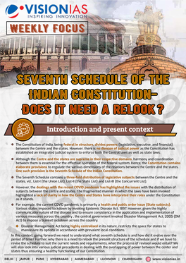 Seventh Schedule of the Indian Constitution- Does It Need a Relook?
