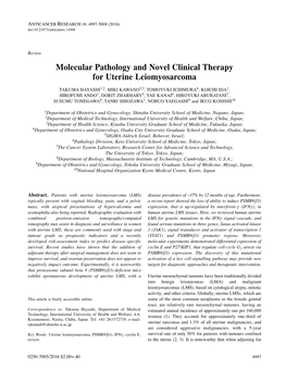 Molecular Pathology and Novel Clinical Therapy for Uterine