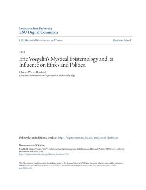 Eric Voegelin's Mystical Epistemology and Its Influence on Ethics and Politics