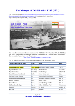 The Martyrs of INS Khukhri F149 (1971)