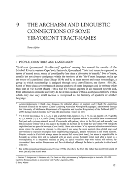 9 the Archaism and Linguistic Connections of Some Yir-Yoront Tract~Names