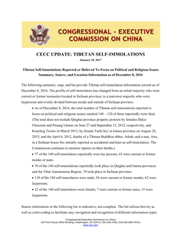 TIBETAN SELF-IMMOLATIONS January 10, 2017