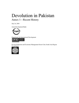 Devolution in Pakistan Annex 1—Recent History