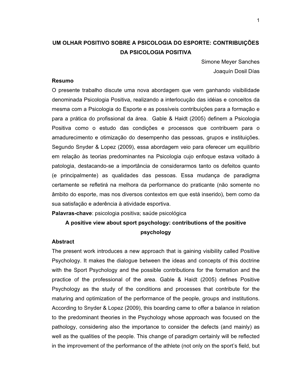 Um Olhar Positivo Sobre a Psicologia Do Esporte