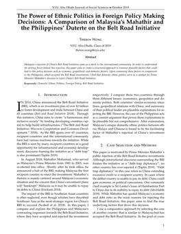 The Power of Ethnic Politics in Foreign Policy Making Decisions: a Comparison of Malaysia’S Mahathir and the Philippines’ Duterte on the Belt Road Initiative